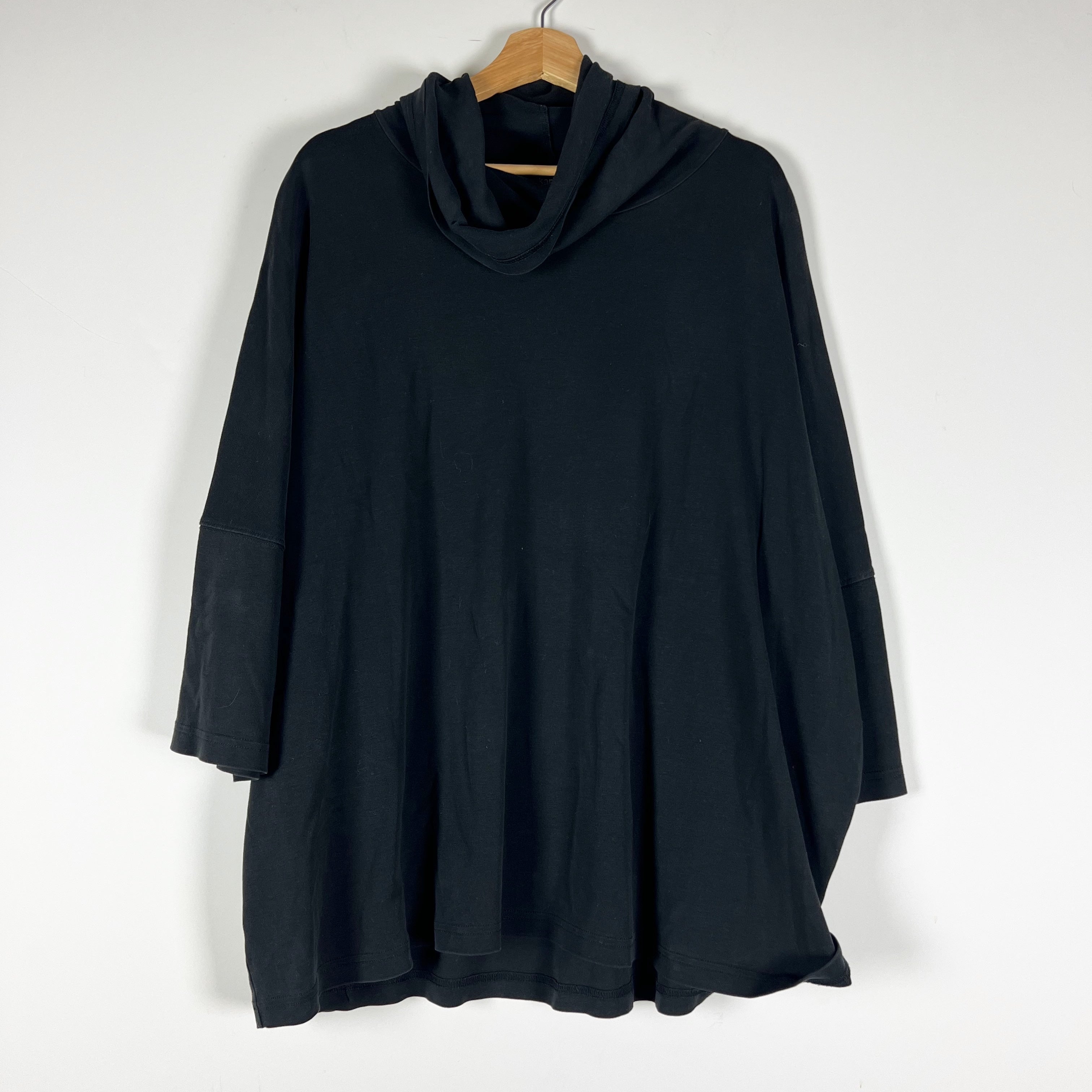 Eskandar Women's Pima Cotton Knit Turtleneck Pullover Sweater Shirt Black OS