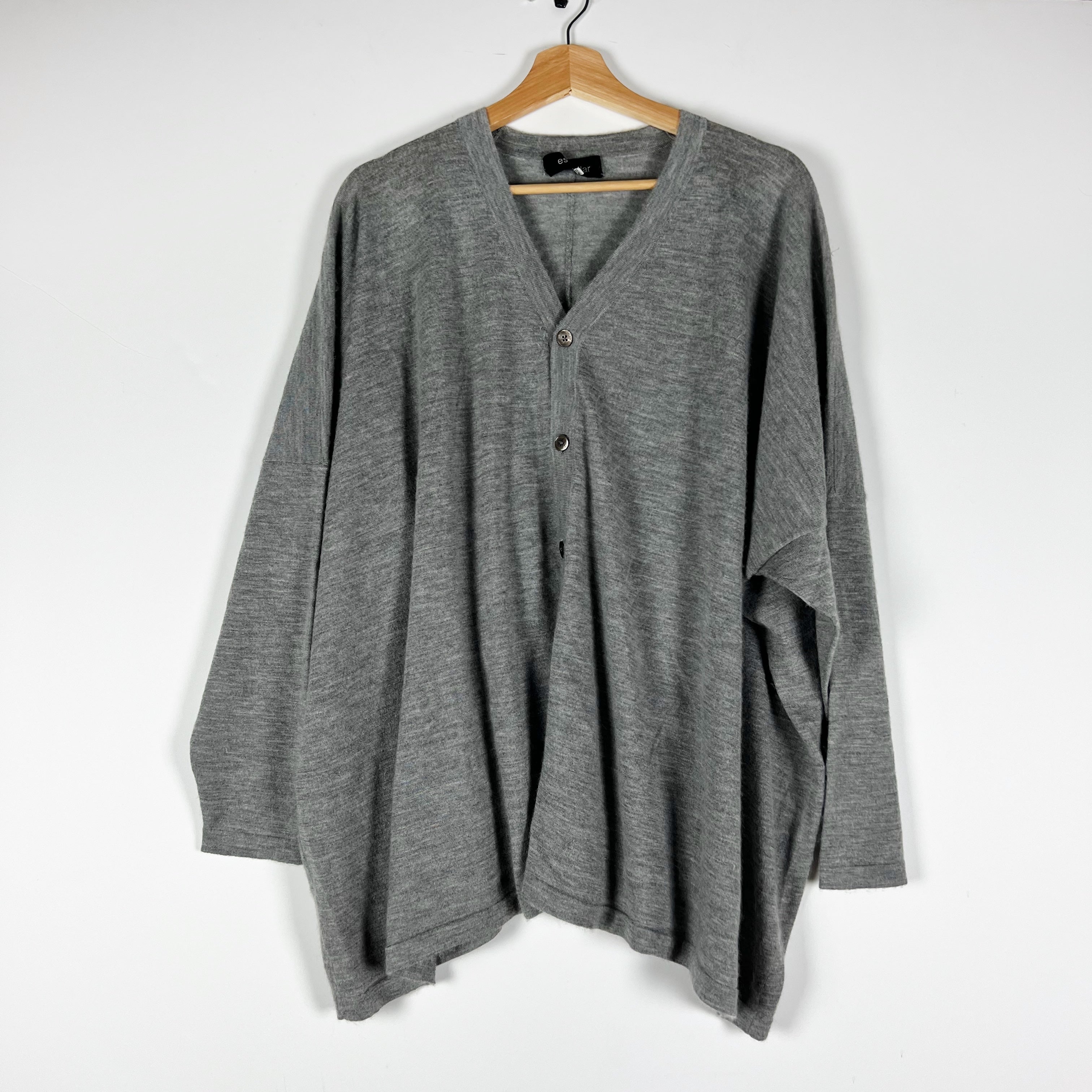 Eskandar Women's 100% Cashmere V Neck Button Front Cardigan Sweater Gray OS