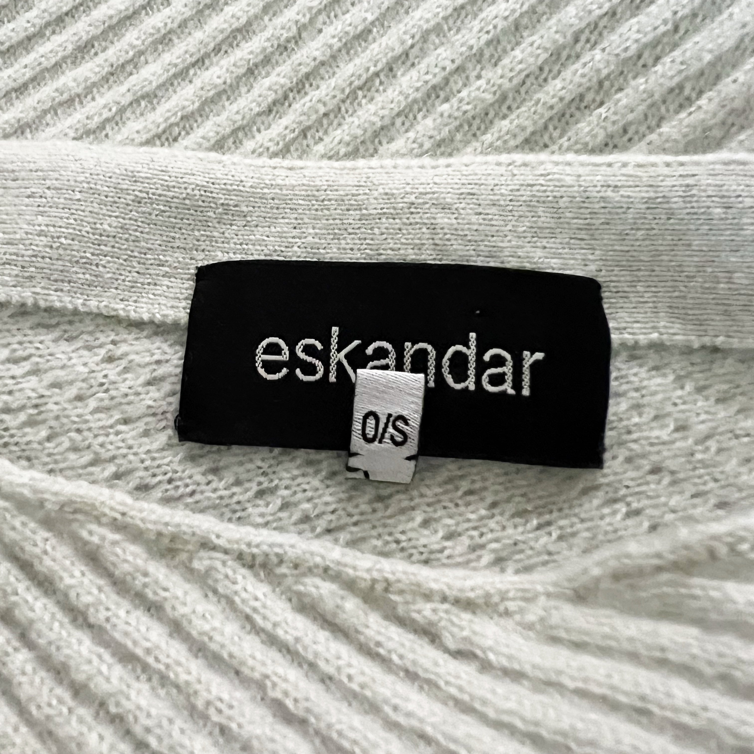 Eskandar 100% Cashmere Ribbed Knit Boat Neck Boxy Pullover Sweater Green Blue OS