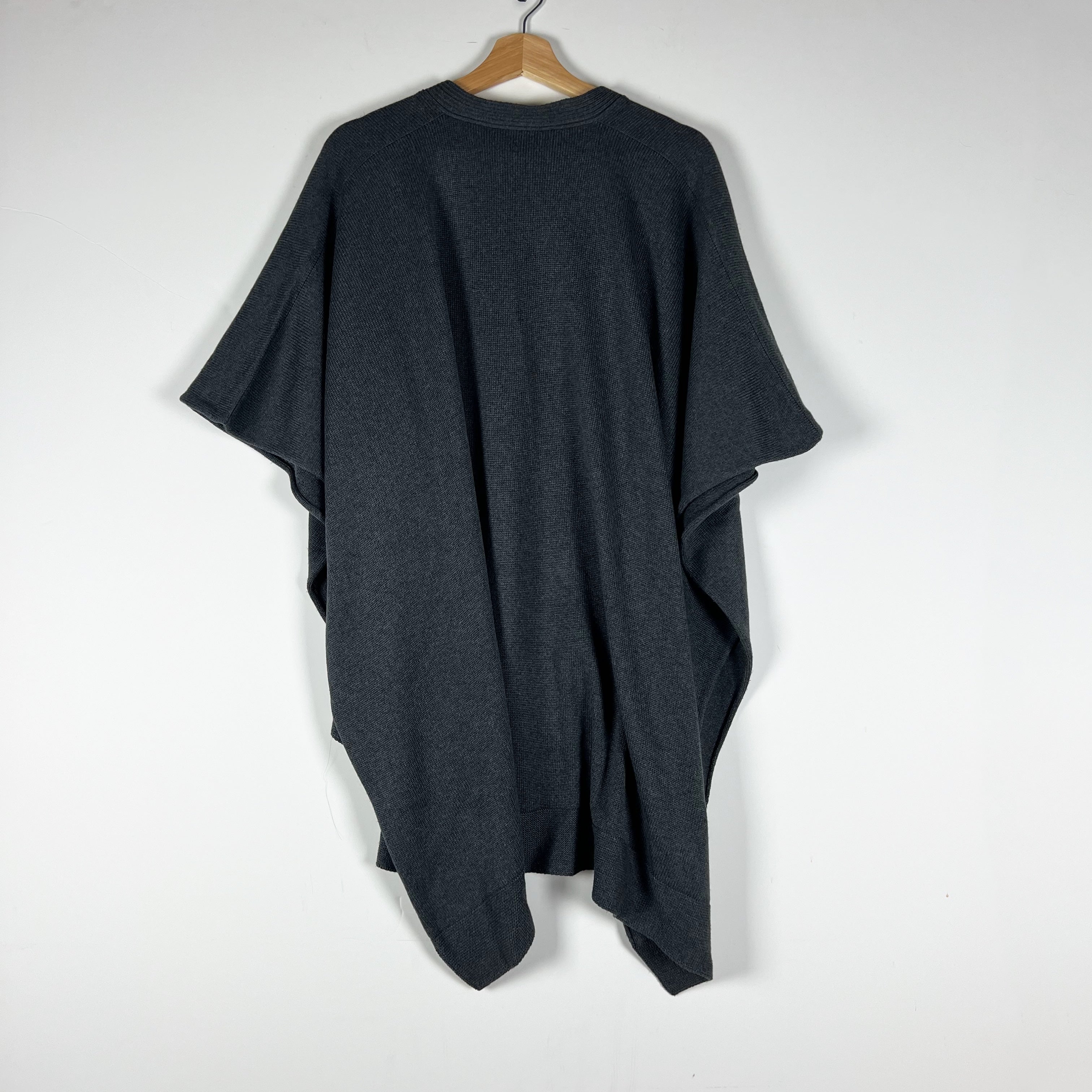 Eskandar 100% Silk Knit Stretch V Neck Button Front Cardigan Poncho Sweater Gray