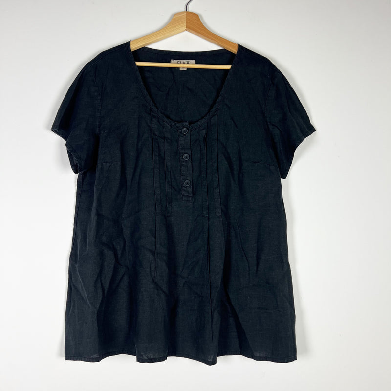 Flax Women's Linen Scoop Neck Pintuck Short Sleeve Lightweight Blouse Shirt Top