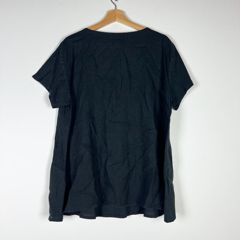 Flax Women's Linen Scoop Neck Pintuck Short Sleeve Lightweight Blouse Shirt Top