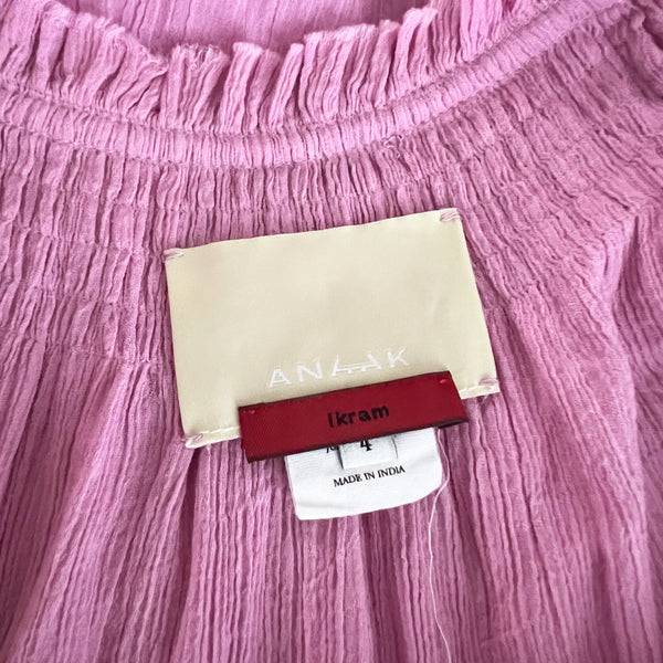 Anaak Cotton Gauze Textured Ruffle Pleated V Neck Long Sleeve Blouse Purple L