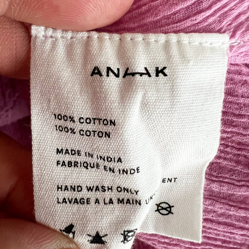 Anaak Cotton Gauze Textured Ruffle Pleated V Neck Long Sleeve Blouse Purple L