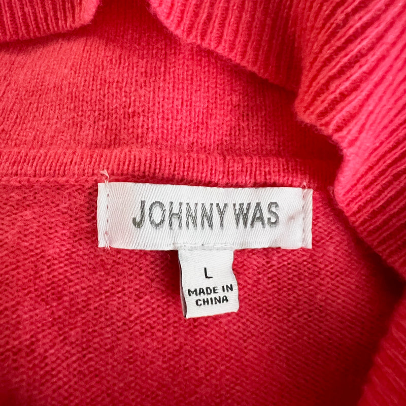 Johnny Was Sedona Wool Cashmere Knit Floral Embroidered Patch Pocket Sweater L