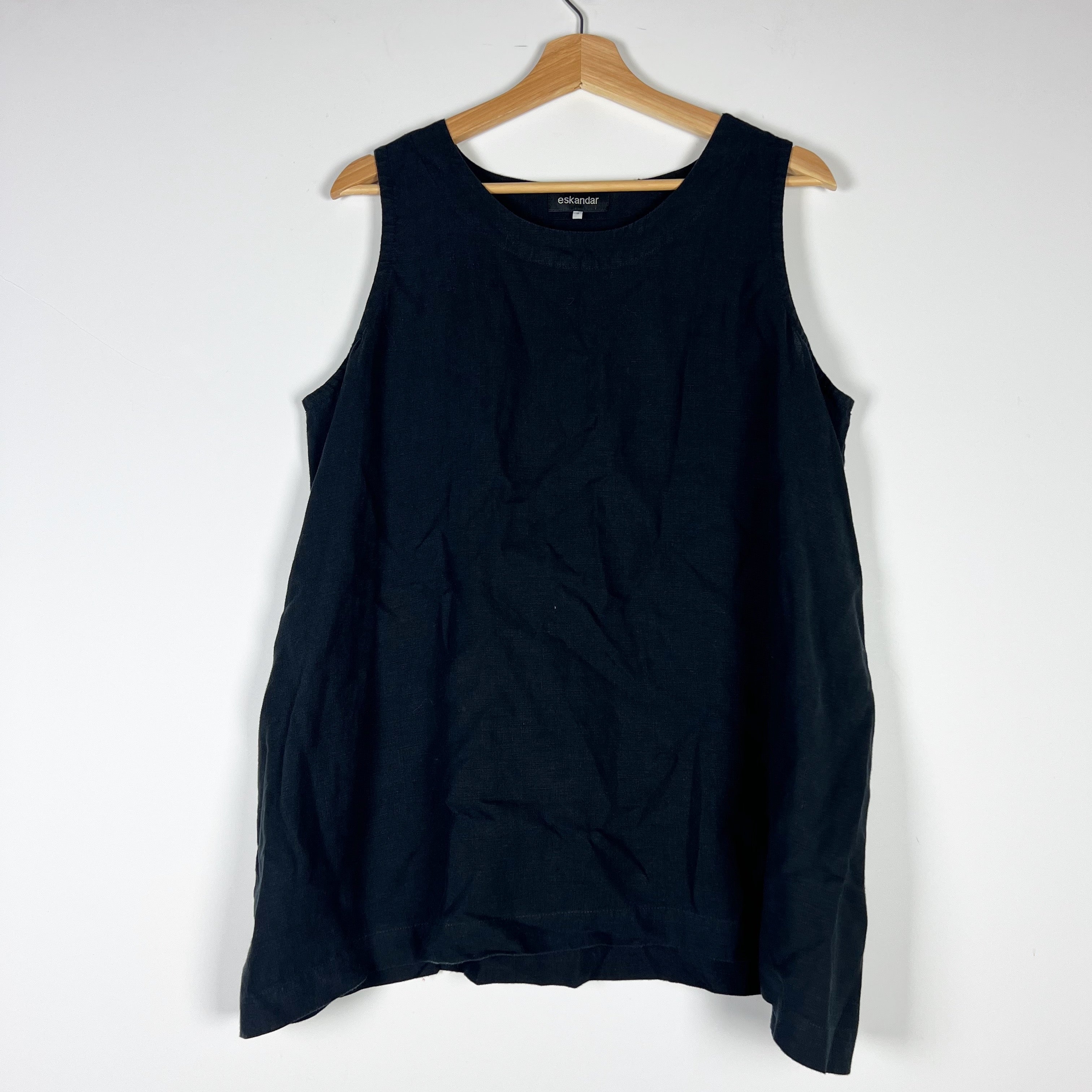 Eskandar Linen Woven Lightweight Scoop Neck Sleeveless Shell Tank Top Blouse XL