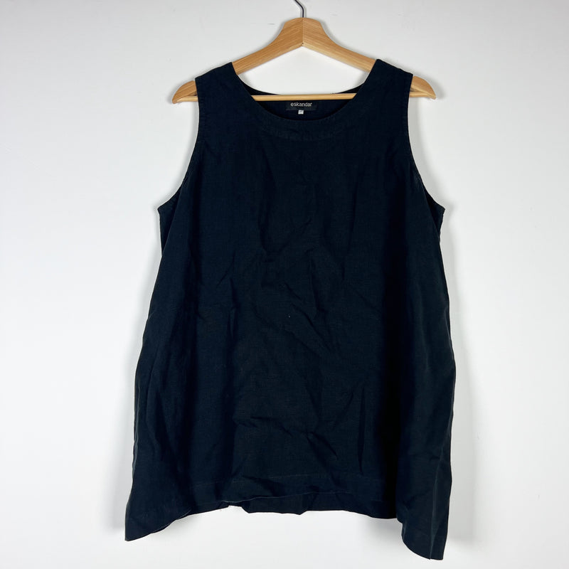 Eskandar Linen Woven Lightweight Scoop Neck Sleeveless Shell Tank Top Blouse XL