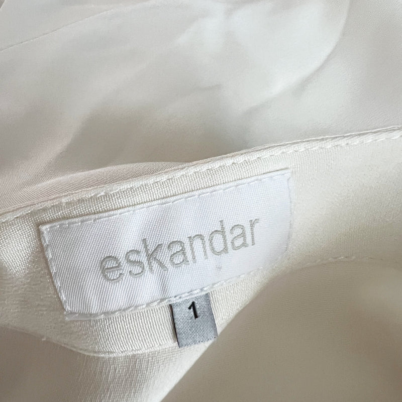 Eskandar 3/4 Sleeve Silk Chiffon Boat Neck Boxy Cut Blouse Shirt Top Solid White