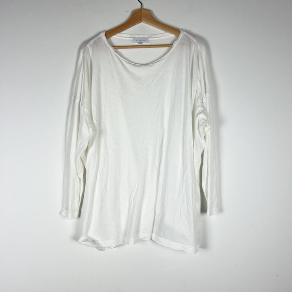 Eskandar Women's 100% Pima Cotton Crew Neck Long Sleeve Tee Shirt White OS