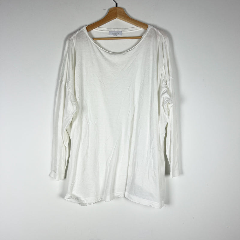 Eskandar Women's 100% Pima Cotton Crew Neck Long Sleeve Tee Shirt White OS