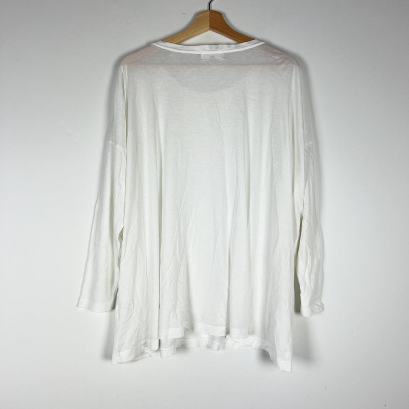 Eskandar Women's 100% Pima Cotton Crew Neck Long Sleeve Tee Shirt White OS