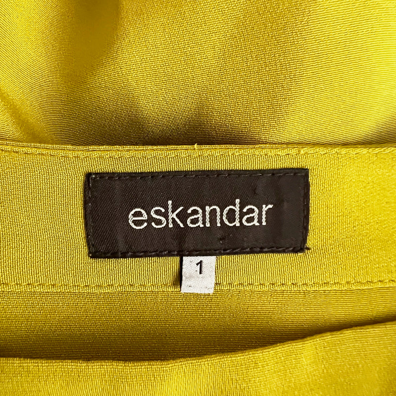 Eskandar 3/4 Sleeve Silk Chiffon Boat Neck Boxy Cut Blouse Shirt Top Yellow L