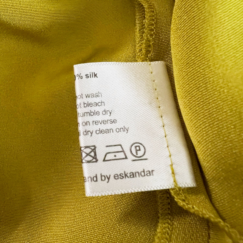 Eskandar 3/4 Sleeve Silk Chiffon Boat Neck Boxy Cut Blouse Shirt Top Yellow L