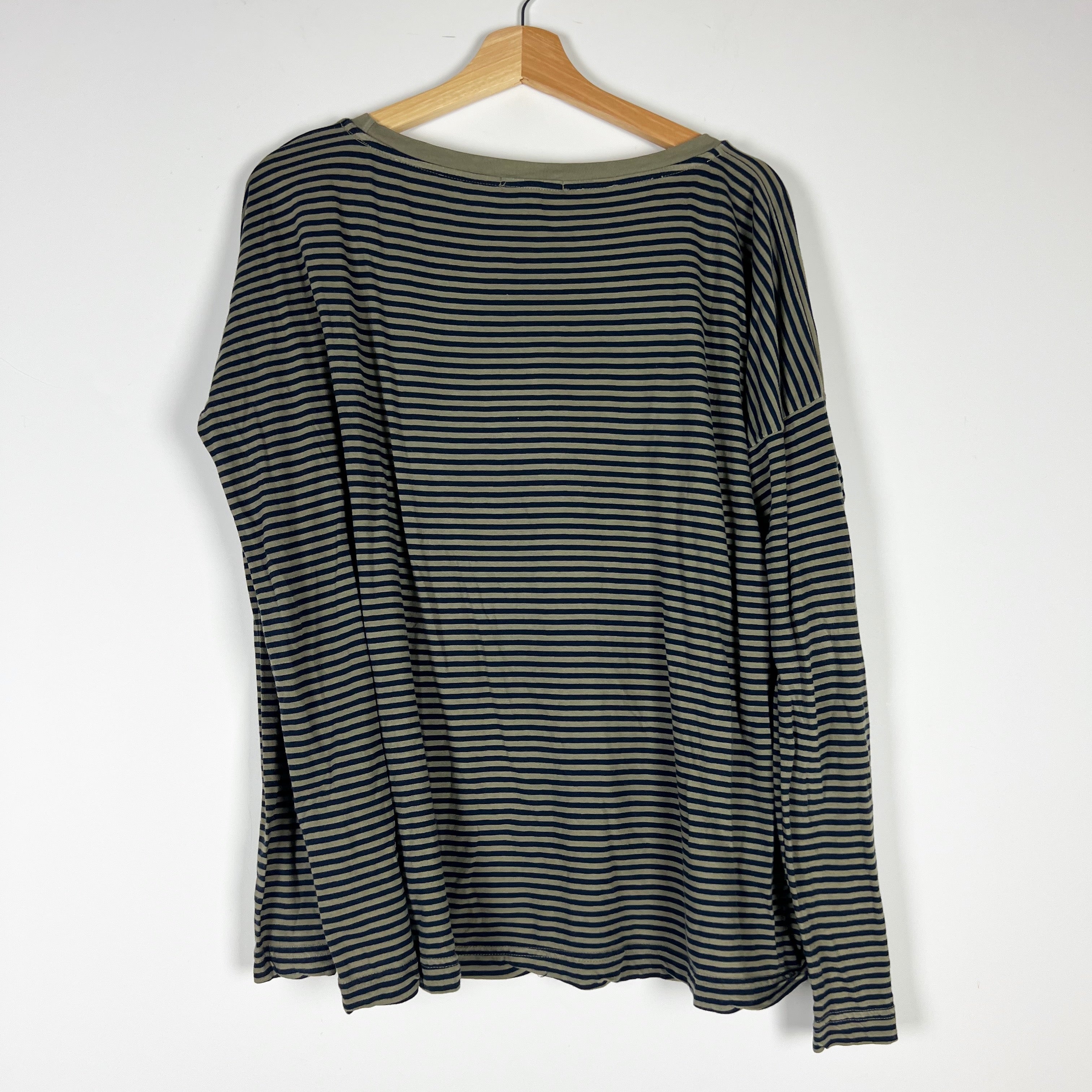 Crossley Women's Made In Italy Cotton Crew Neck Long Sleeve Striped Tee Shirt L