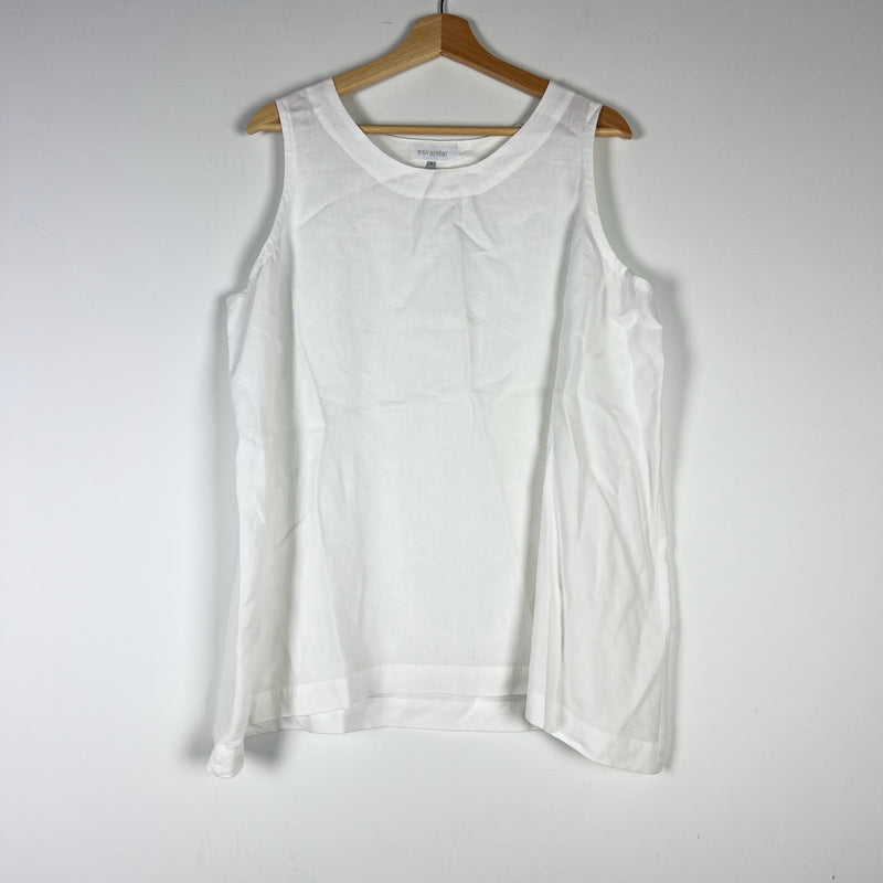 Eskandar Linen Woven Lightweight Scoop Neck Sleeveless Tank Top Blouse White XL