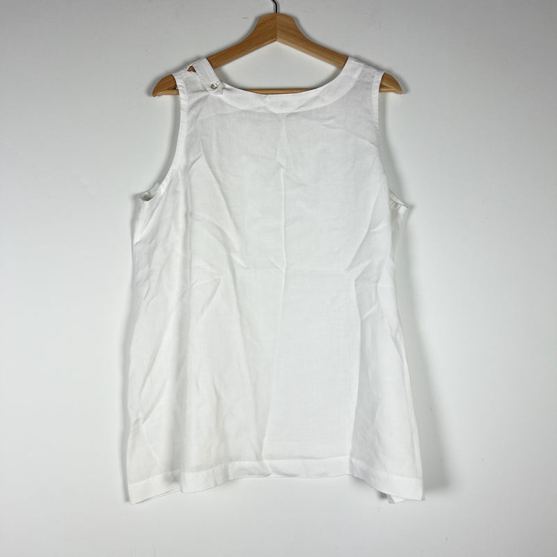 Eskandar Linen Woven Lightweight Scoop Neck Sleeveless Tank Top Blouse White XL
