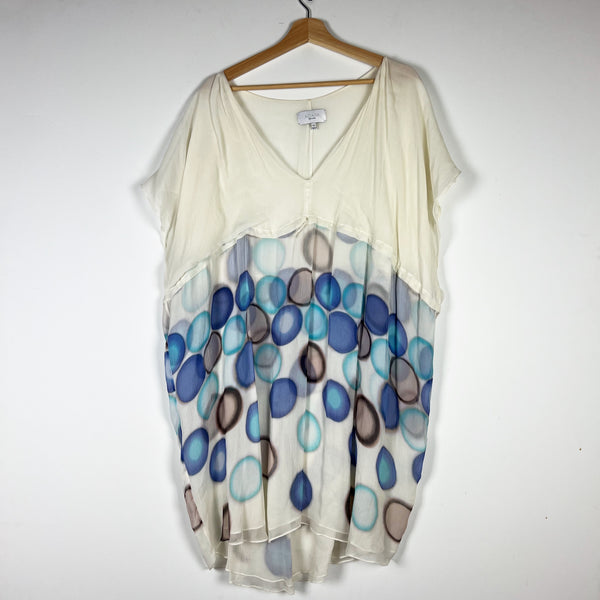 Adam Lippes Silk Chiffon Semi Sheer Abstract Polka Dot Print Kaftan Mini Dress