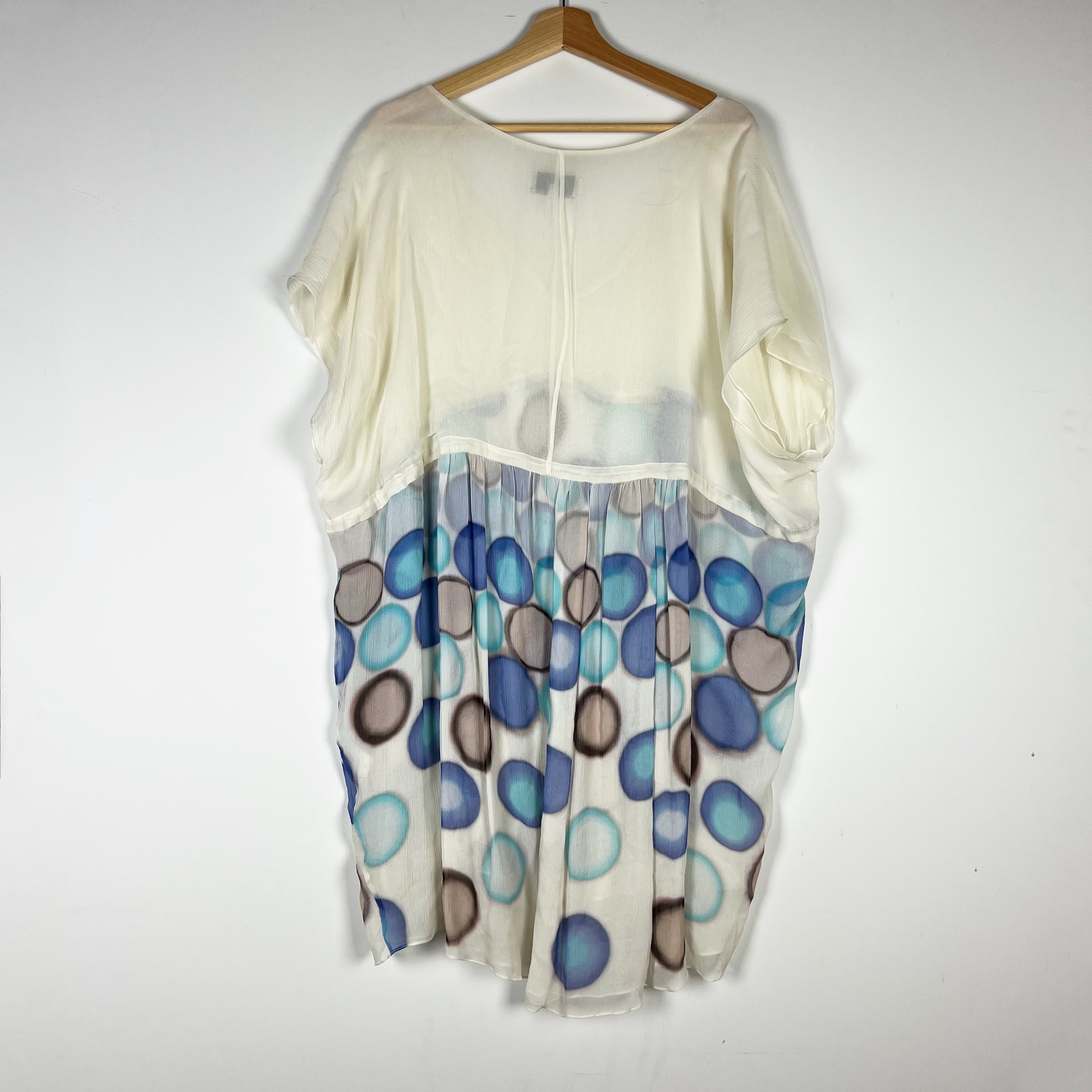 Adam Lippes Silk Chiffon Semi Sheer Abstract Polka Dot Print Kaftan Mini Dress