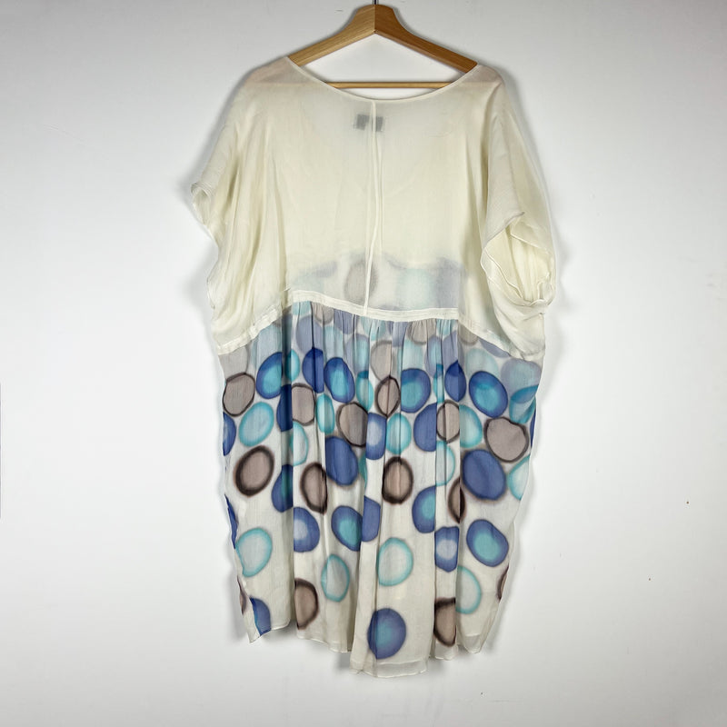 Adam Lippes Silk Chiffon Semi Sheer Abstract Polka Dot Print Kaftan Mini Dress