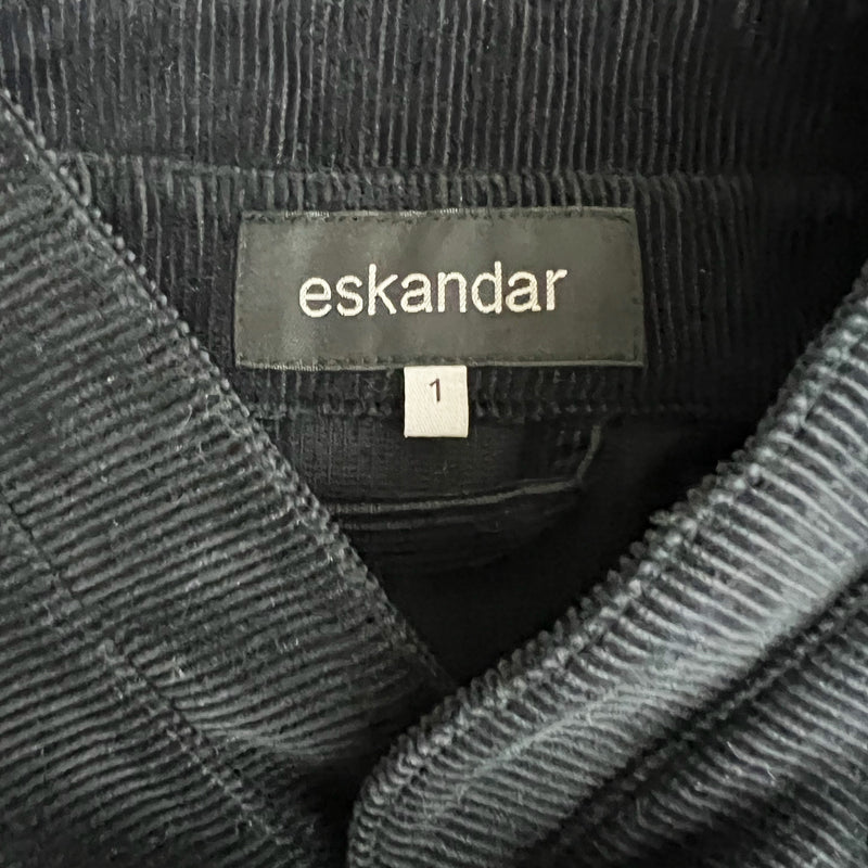 Eskandar Small Cord A Line Pleated Corduroy Velvet Velour Button Jacket Black
