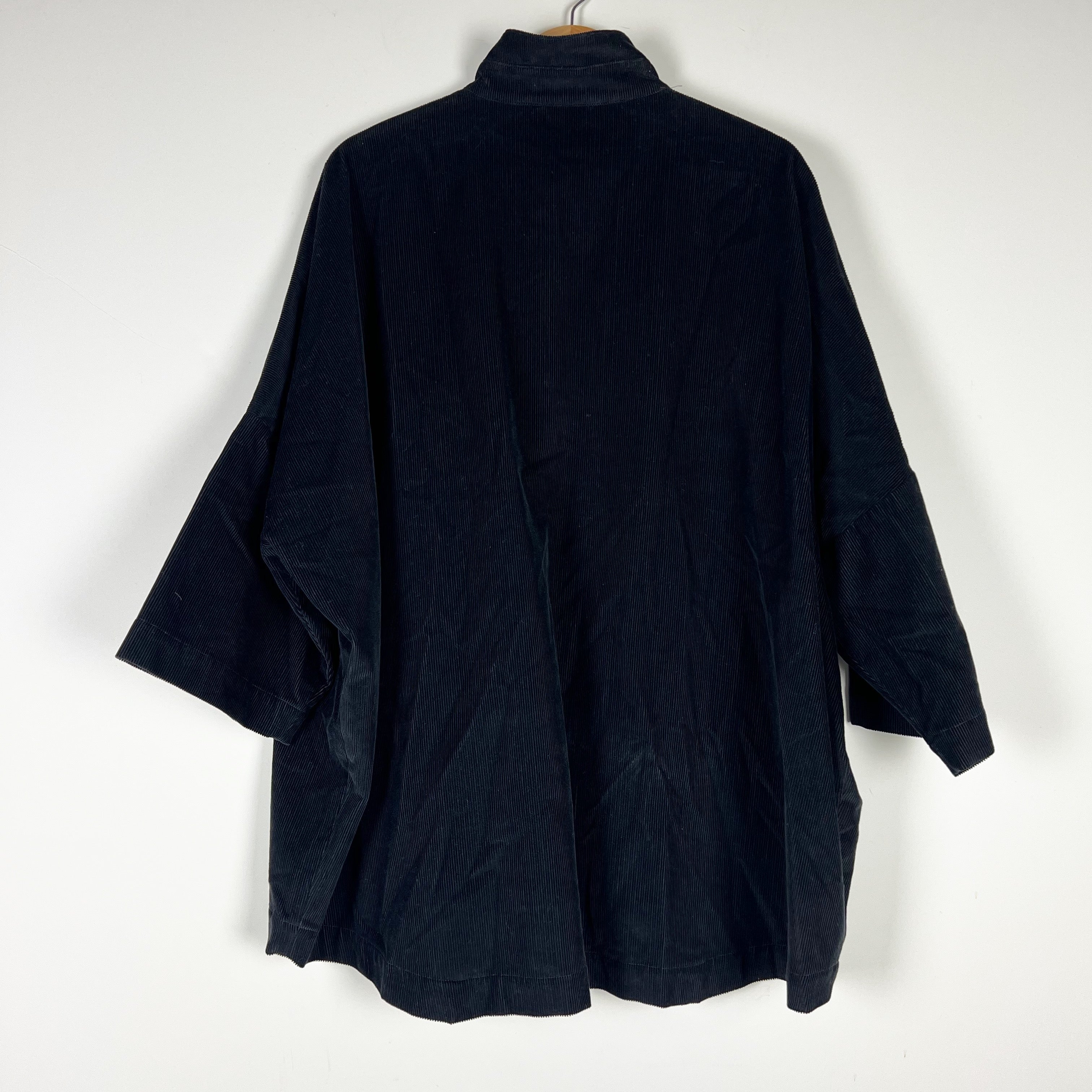 Eskandar Small Cord A Line Pleated Corduroy Velvet Velour Button Jacket Black