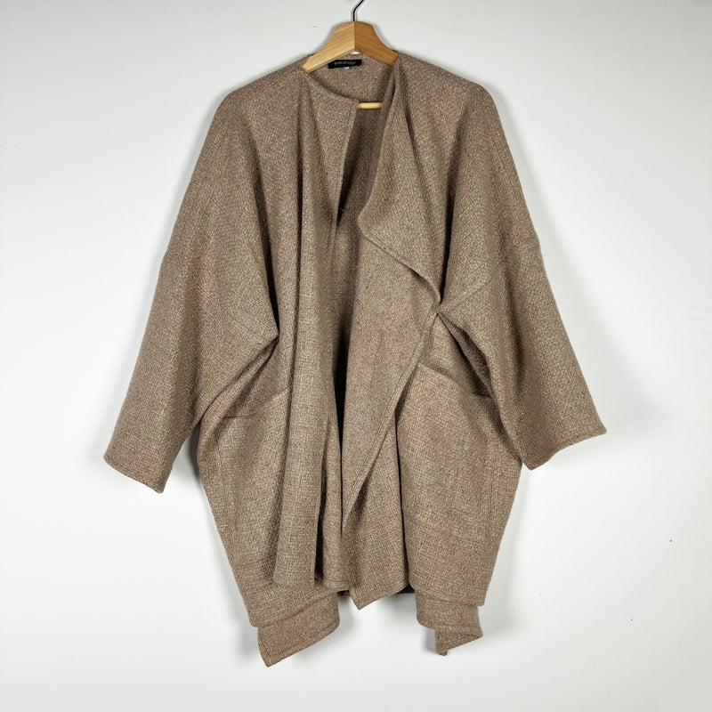 Eskandar 100% Cashmere Knit Waterfall Open Collar Cardigan Sweater Beige Tan L