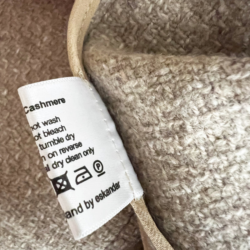 Eskandar 100% Cashmere Knit Waterfall Open Collar Cardigan Sweater Beige Tan L