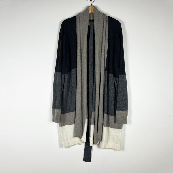 Marina Rinaldi Sport Wool Cashmere Knit Stretch Belted Cardigan Sweater Gray