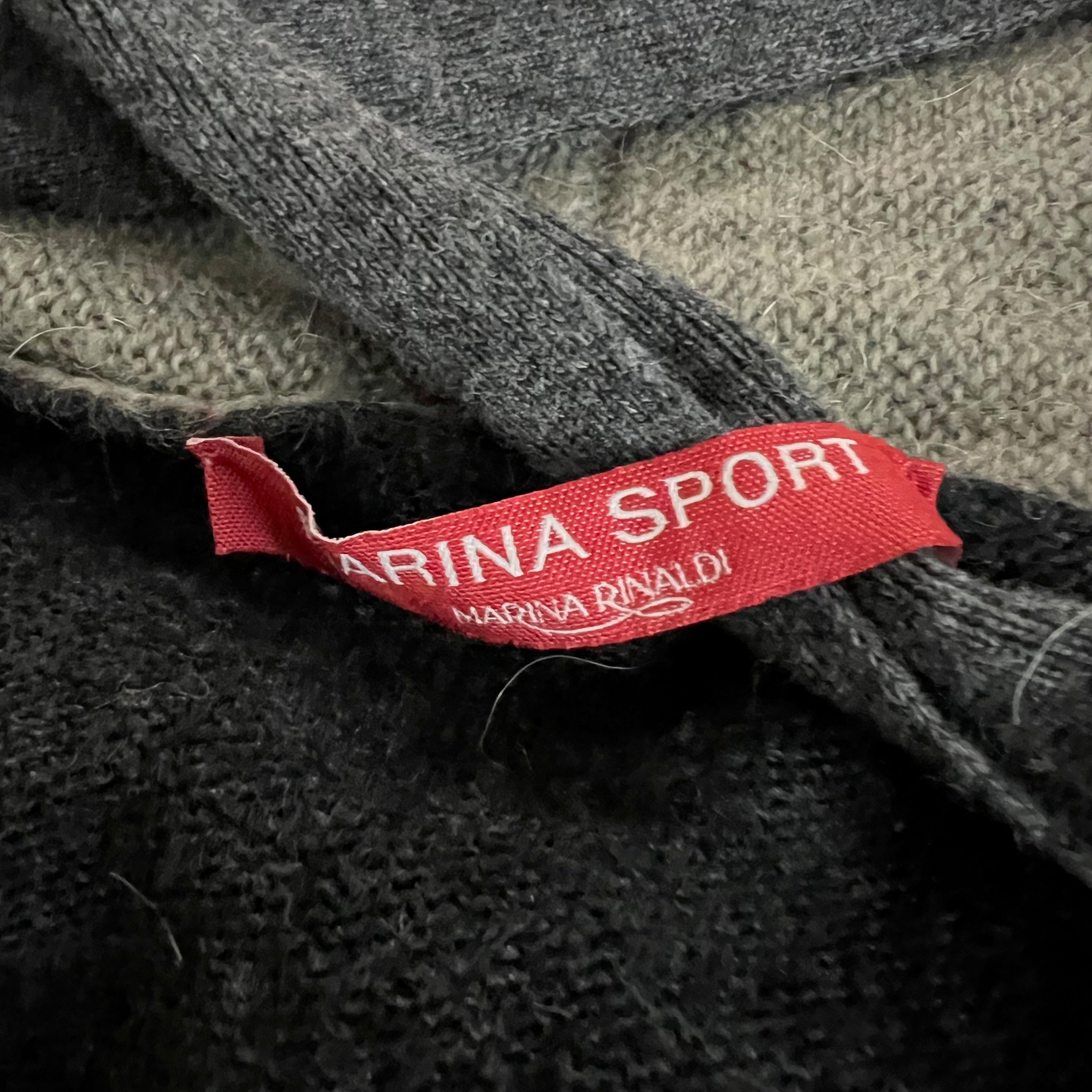 Marina Rinaldi Sport Wool Cashmere Knit Stretch Belted Cardigan Sweater Gray