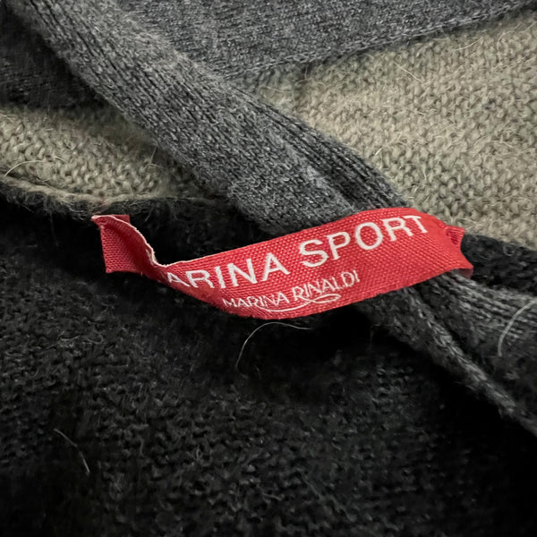 Marina Rinaldi Sport Wool Cashmere Knit Stretch Belted Cardigan Sweater Gray