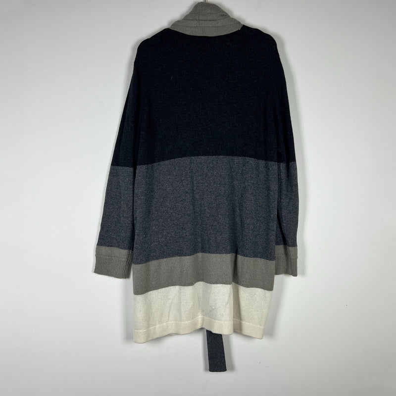 Marina Rinaldi Sport Wool Cashmere Knit Stretch Belted Cardigan Sweater Gray