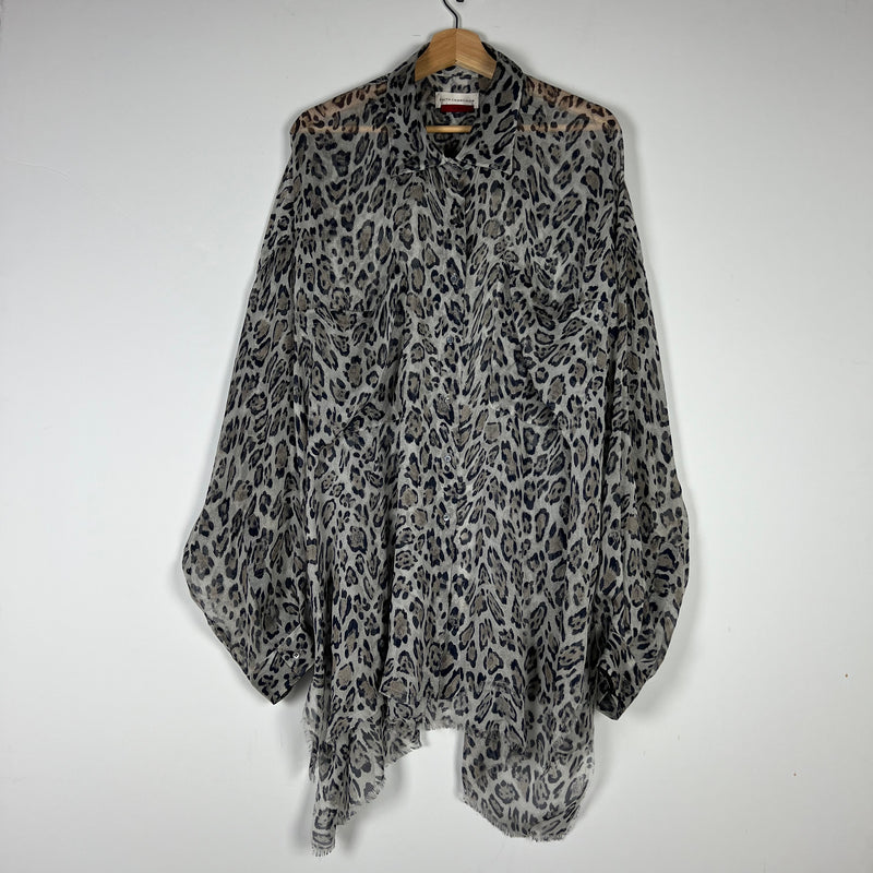 Faith Connexion Silk Chiffon Semi Sheer Cheetah Leopard Animal Print Blouse L