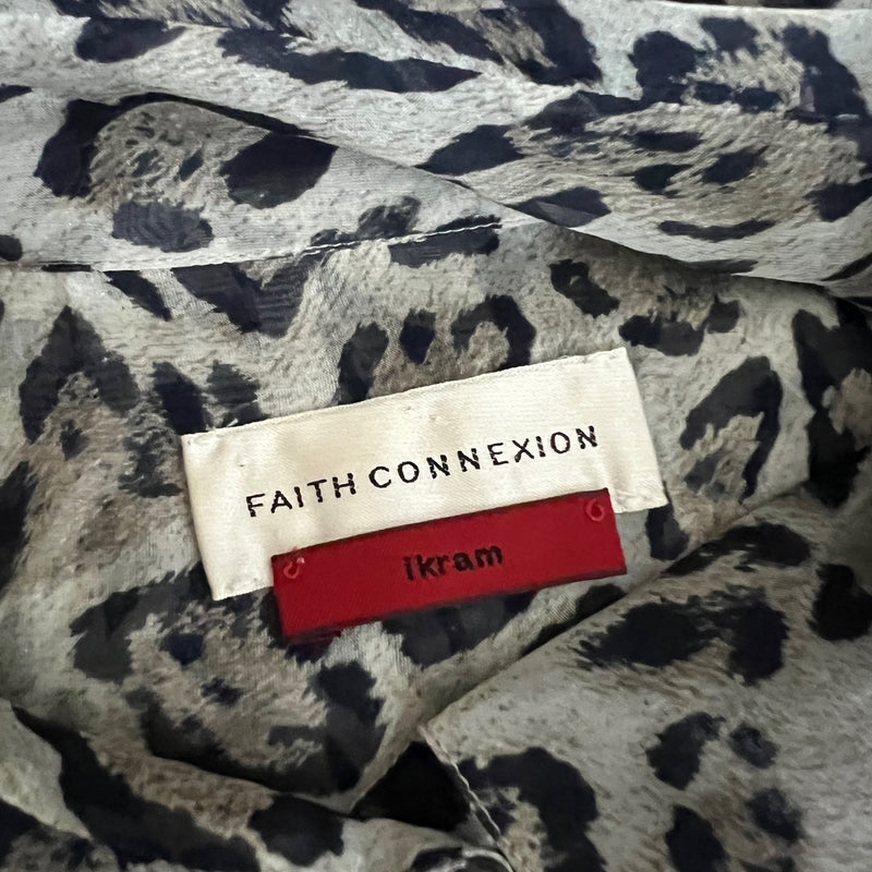 Faith Connexion Silk Chiffon Semi Sheer Cheetah Leopard Animal Print Blouse L
