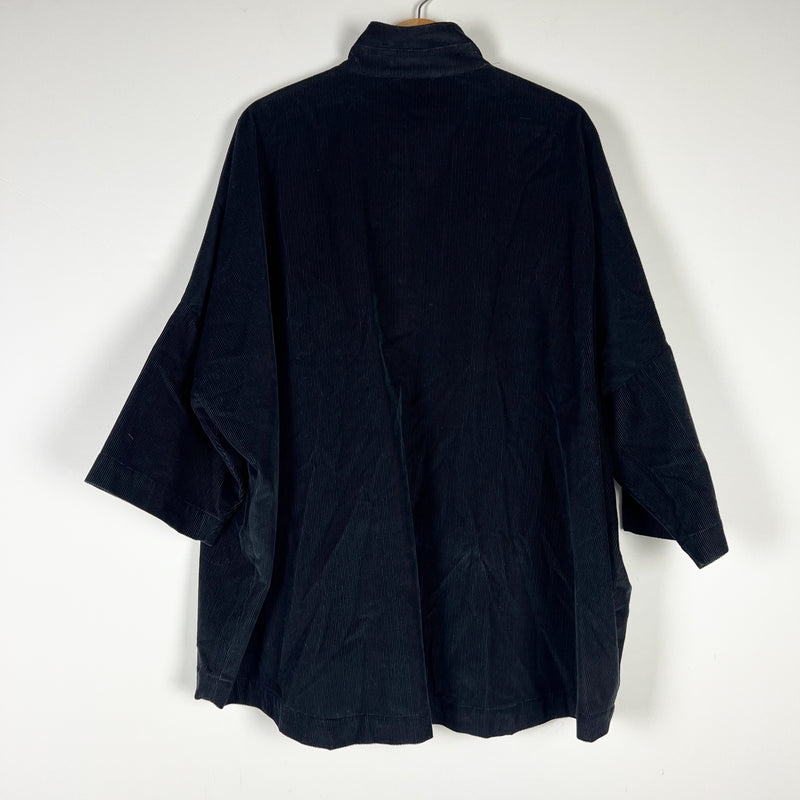 Eskandar Small Cord A Line Pleated Corduroy Velvet Velour Button Jacket Black