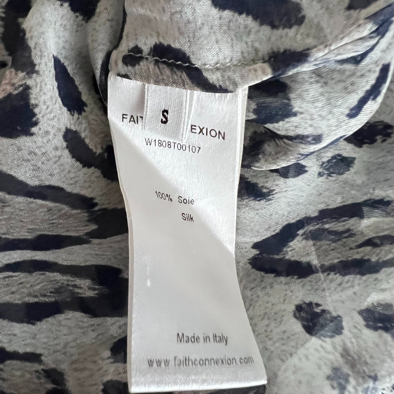 Faith Connexion Silk Chiffon Semi Sheer Cheetah Leopard Animal Print Blouse L