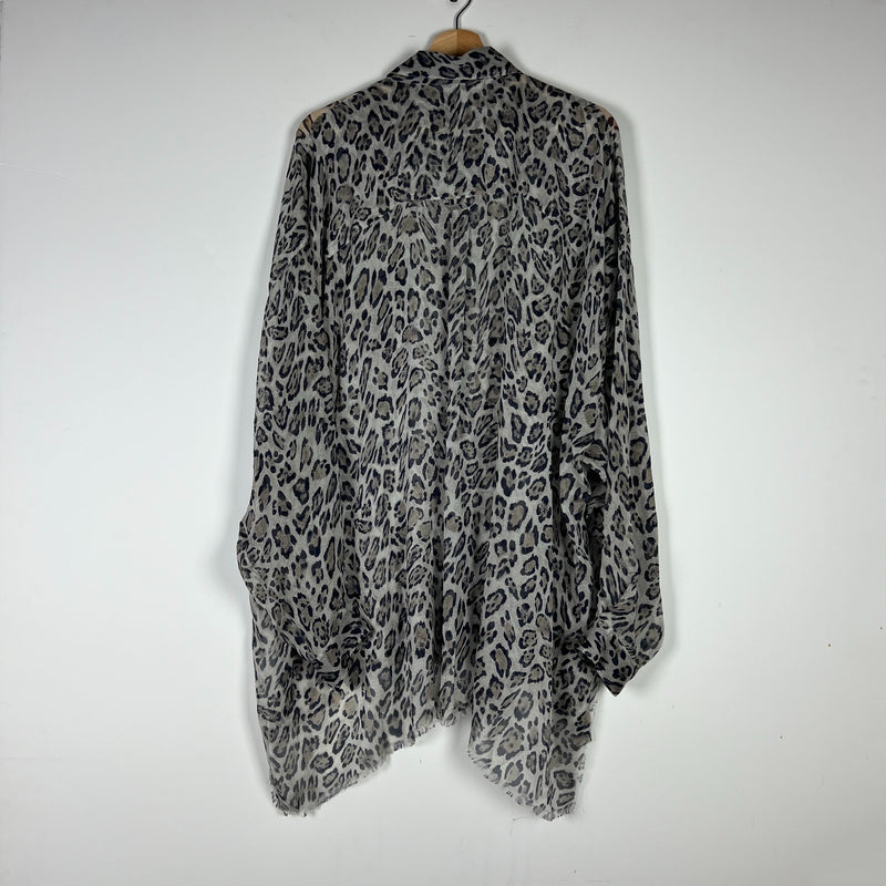 Faith Connexion Silk Chiffon Semi Sheer Cheetah Leopard Animal Print Blouse L