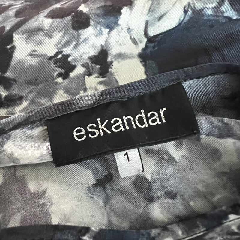 Eskandar Silk Satin Watercolor Floral Flower Print Pattern Kaftan Blouse Top L