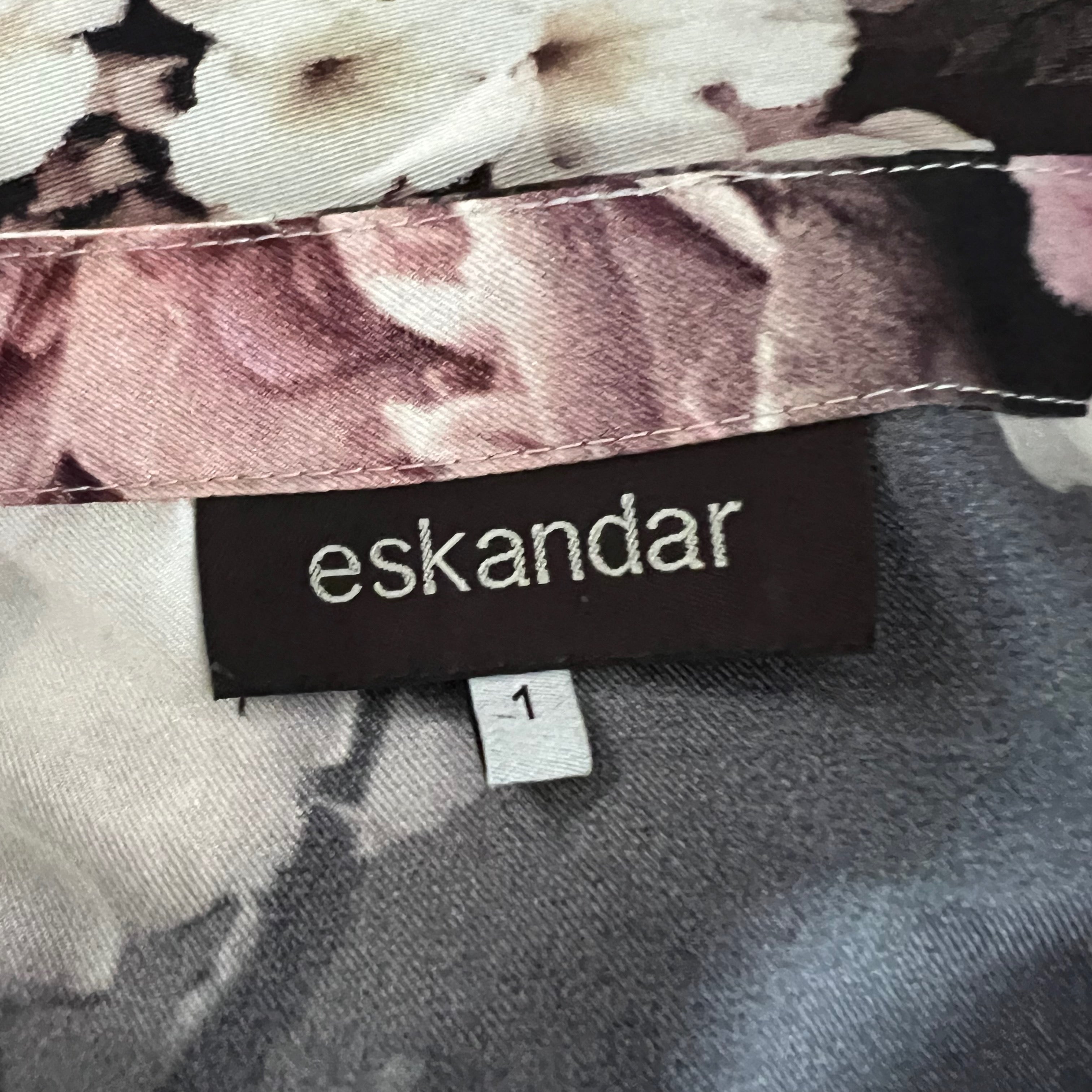 Eskandar Silk Satin Watercolor Rose Flower Print Pattern Kaftan Blouse Top L