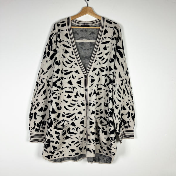 Marina Rinaldi Women's Made In Italy Wool Blend Knit Cardigan Sweater Printed XL