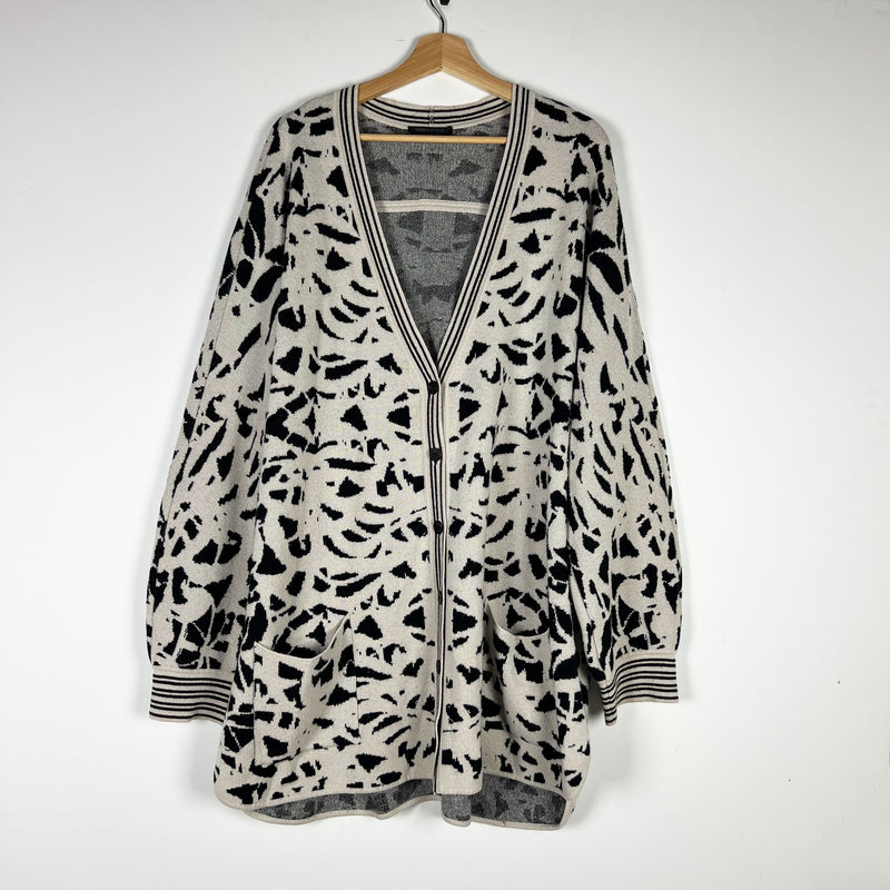 Marina Rinaldi Women's Made In Italy Wool Blend Knit Cardigan Sweater Printed XL