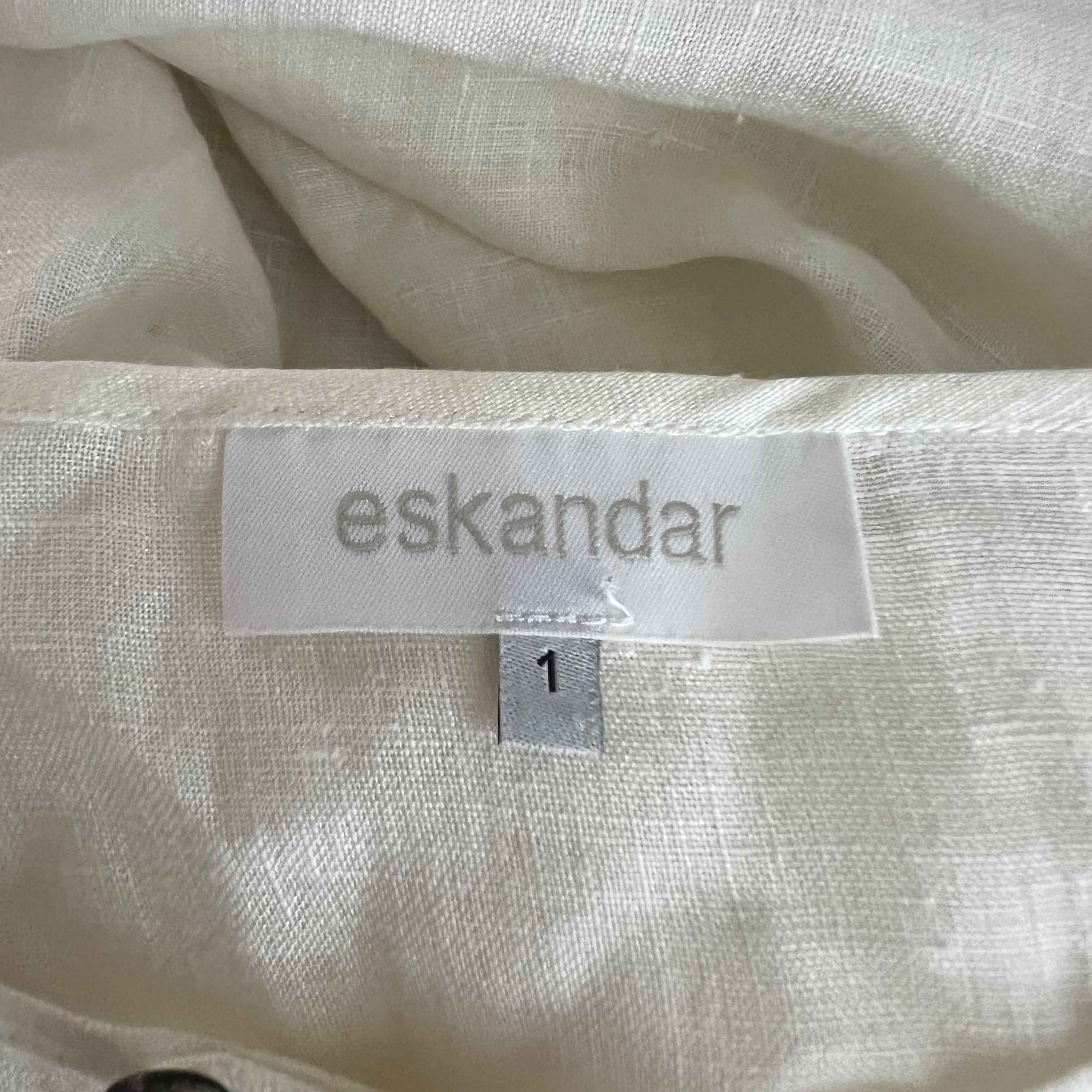 Eskandar Linen Lightweight Woven Crew Neck Button Front Boxy Blouse Shirt Large