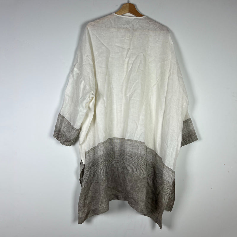 Eskandar Linen Lightweight Woven Crew Neck Button Front Boxy Blouse Shirt Large