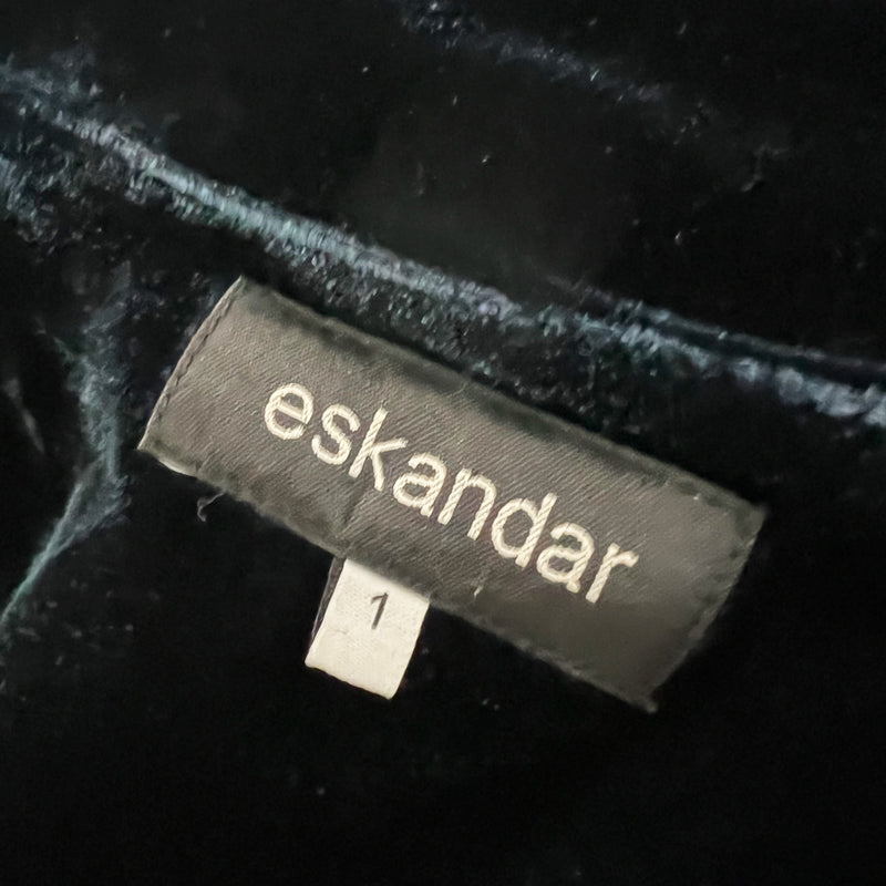 Eskandar Silk Blend Velvet Velour Scoop Neck Boxy Oversized Cut Sweater Top Blue