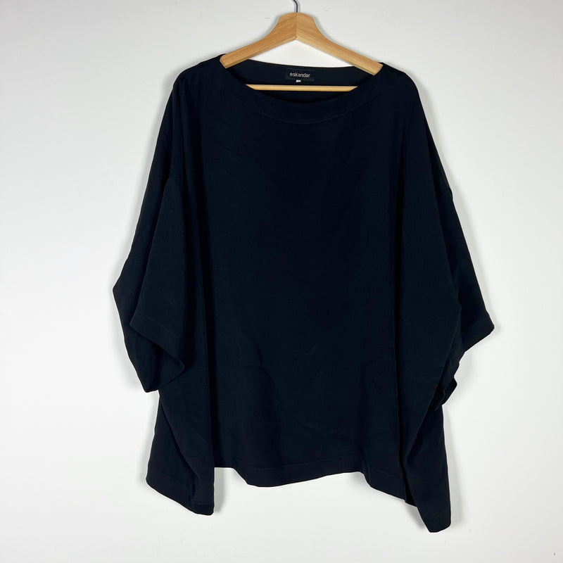 Eskandar 3/4 Sleeve Silk Chiffon Boat Neck Boxy Cut Pullover Blouse Shirt Top