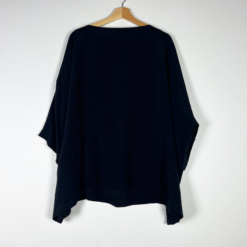 Eskandar 3/4 Sleeve Silk Chiffon Boat Neck Boxy Cut Pullover Blouse Shirt Top