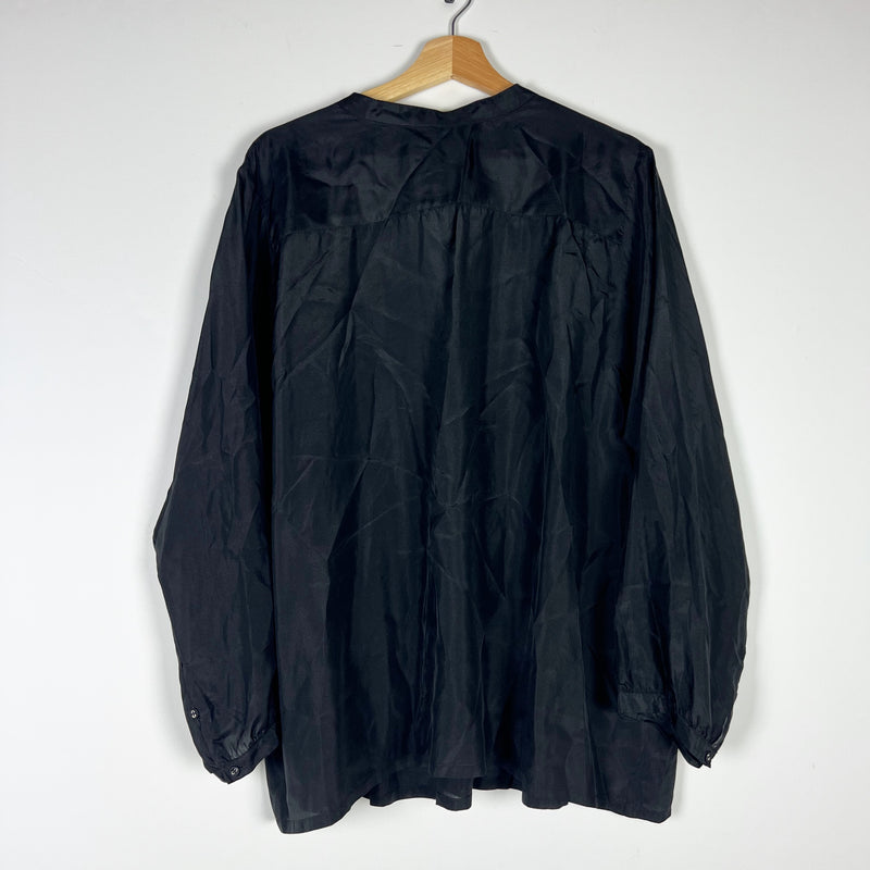 Johnny Was Shaki Silk Chiffon Pleated Pintuck Long Sleeve Quarter Button Blouse