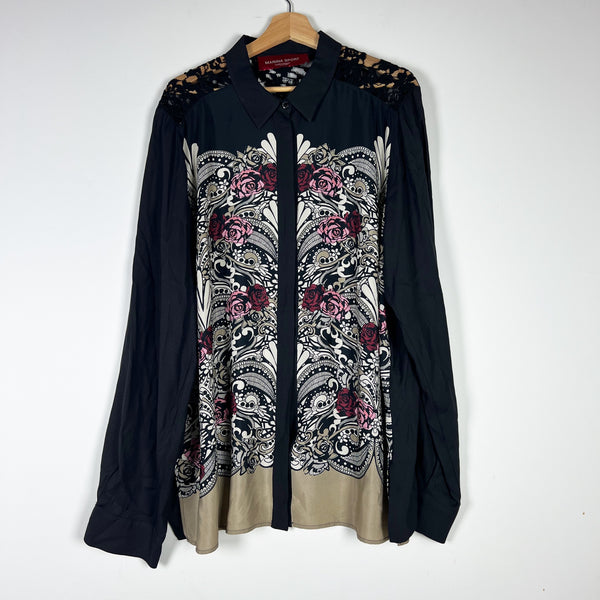 Marina Rinaldi Sport Camicia Chemise Printed Lace Collared Blouse Shirt Top XL