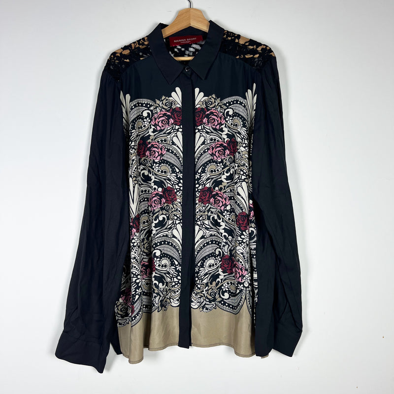 Marina Rinaldi Sport Camicia Chemise Printed Lace Collared Blouse Shirt Top XL