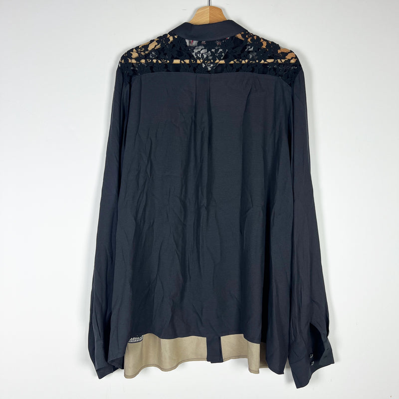 Marina Rinaldi Sport Camicia Chemise Printed Lace Collared Blouse Shirt Top XL