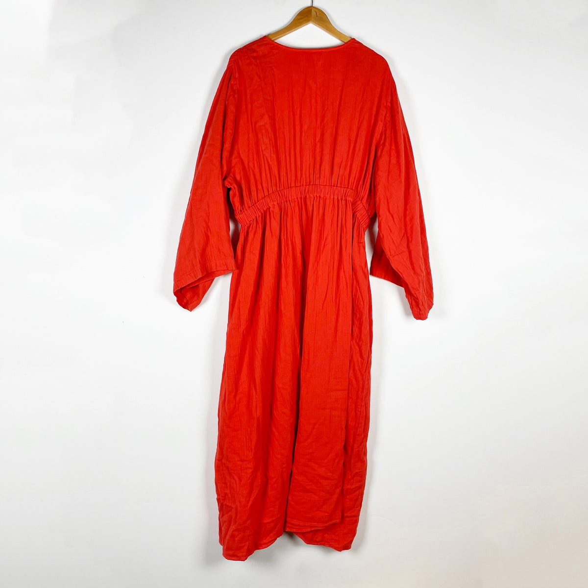 Mara Hoffman Organic Cotton Stretch Waist Deep V Neck Pullover Maxi Dress Orange